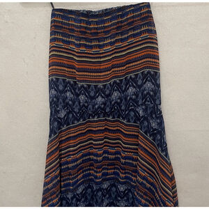 Maeve Strapless BOHO Geometric Print Lined Sun Dress Women's Medium Blue/Orang